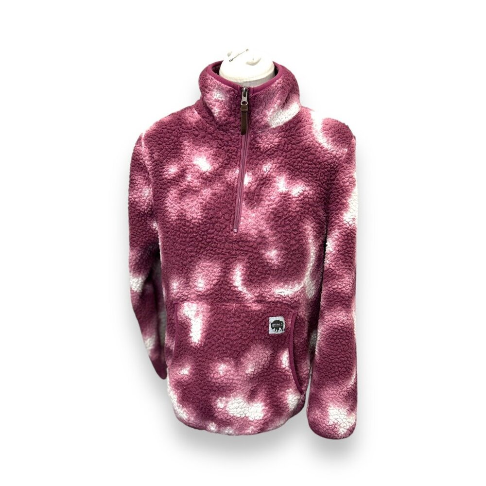 Buffalo Outdoors Womens Large Sherpa Fleece Pullover Jacket Purple/White Tie-Dye